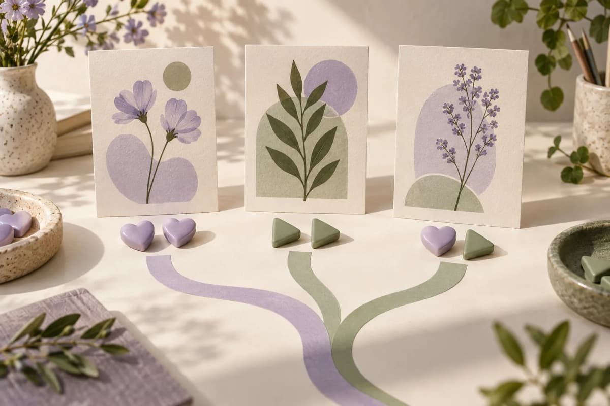Illustration conceptuelle de trois publications avec des symboles de cœur et de lecture séparés.